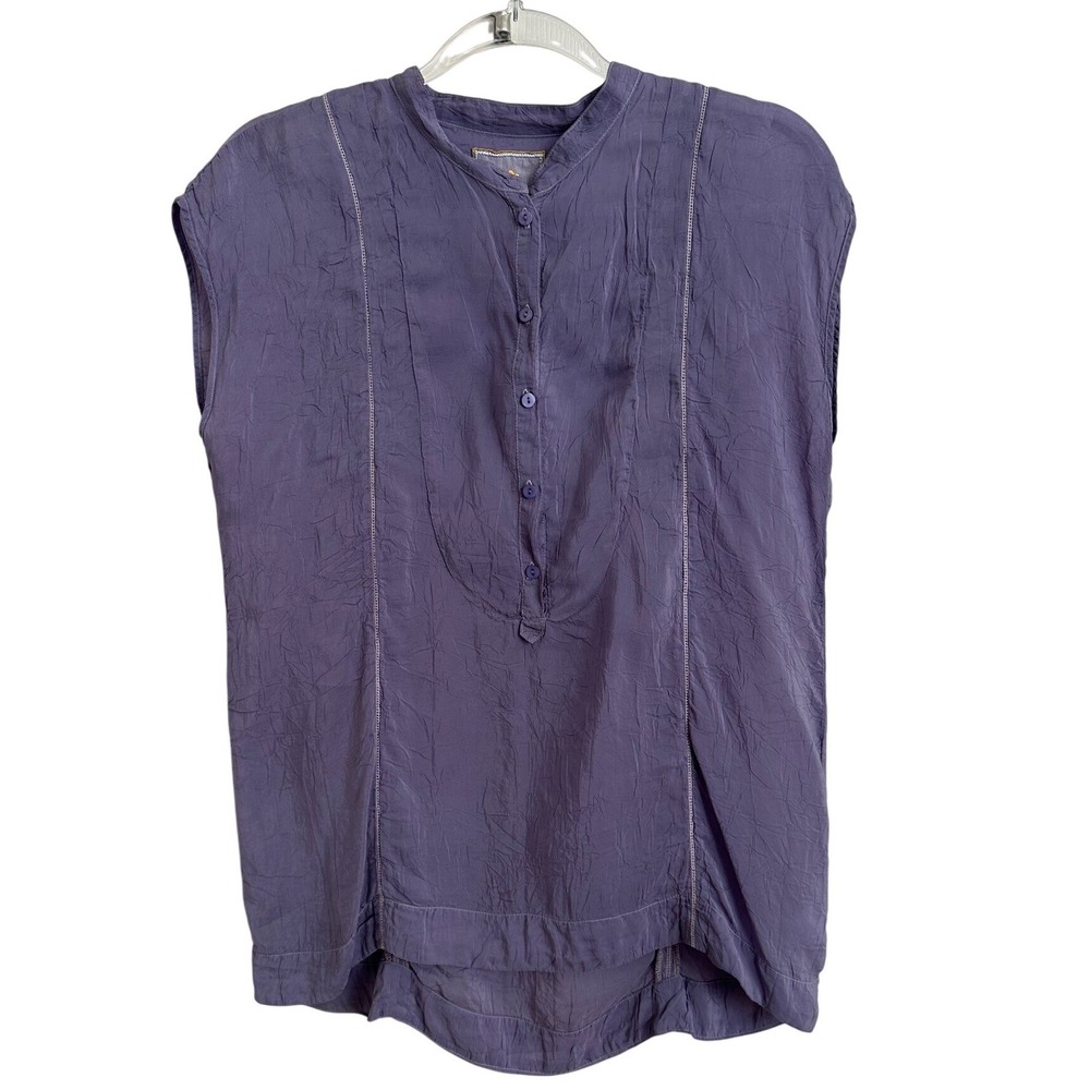 Johnny Was Purple Crinkle Cupra Rayon Short Sleeve Tunic Blouse Top Extra Small